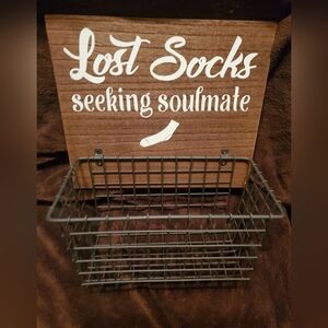 Farmhouse Laundry Room Wall Hanging Sock Basket- Lost Socks Seeking Soulmate